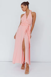 Spring Feels Halterneck Belt Maxi Dress Peach