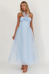 Elvera Rose Bust Halter Midi Dress Blue
