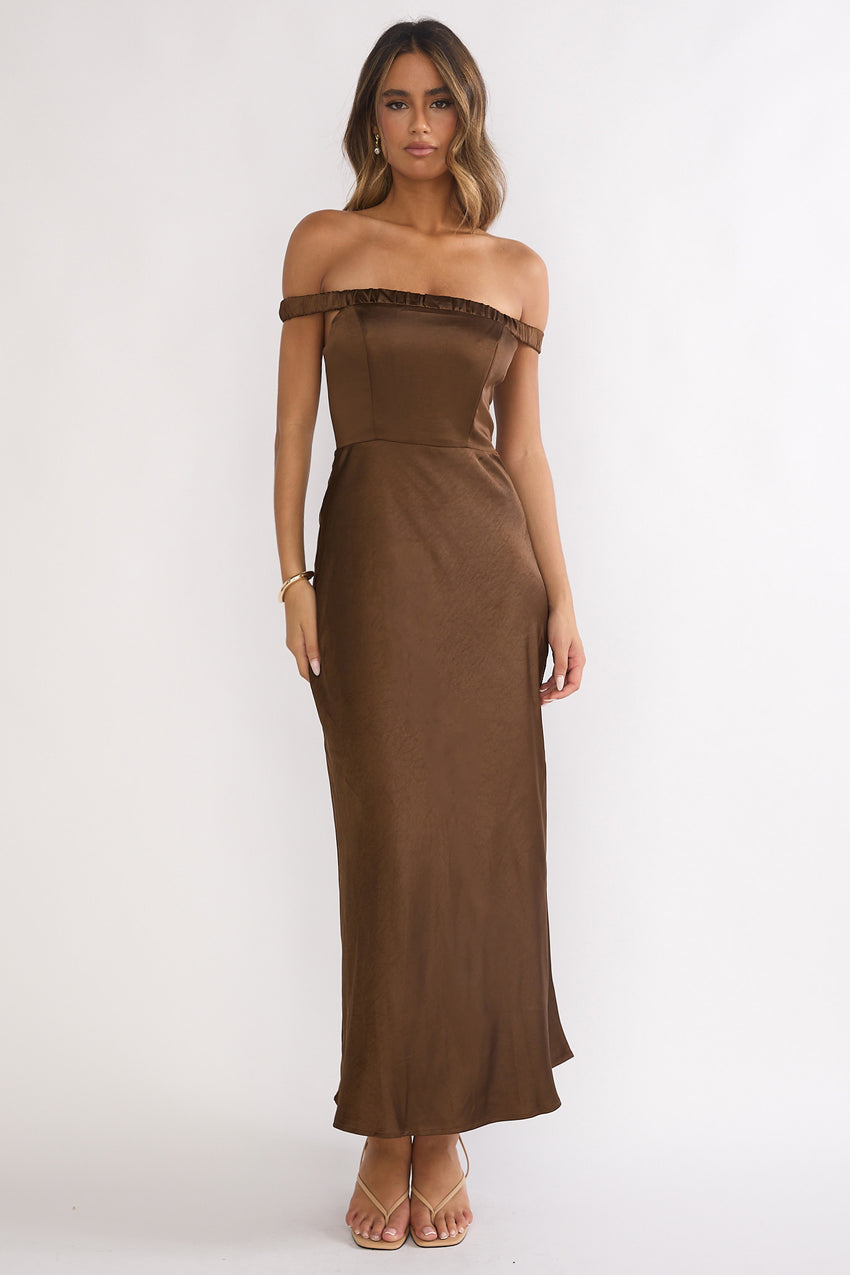 Cari Off-Shoulder Strap Maxi Dress Chocolate