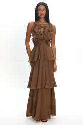 Aurika Tiered Ruffle Maxi Dress Coffee