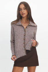 Gavrielle Collared Knit Cardigan Stripe Chocolate