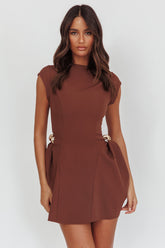 Girl Talks Cap Sleeve Puff Skirt Mini Dress Chocolate