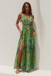 Fontana Deep Plunge Maxi Dress Indiana Green