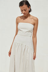 Heather Midi Dress Stone Pinstripe