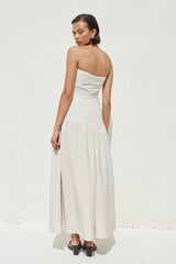 Heather Midi Dress Stone Pinstripe