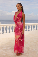 Lexie Low Plunge Halter Maxi Dress Isabel Pink