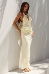 Lina Halter Draped Maxi Dress Lemon