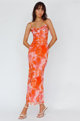 Teava Laced Waist Maxi Dress Print Floral Orange