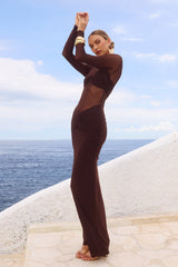 Romy Sleeved Ruched Maxi Dress Bitter Chocolate