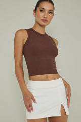 Mayra Crew Neck Crop Top Brown