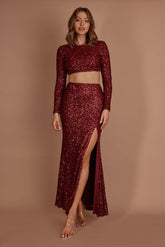 Nights In Monaco Sequin Crop Top Burgundy