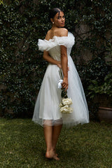 May Rose Off-Shoulder Tulle Midi Dress Off White