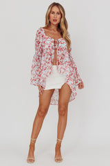 Ganyah Tie Front Blouse Print Brick