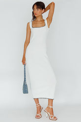 North Shore Blanket Stitch Knit Maxi Dress White