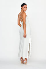 Rosilyn Split Ruffle Midi Dress Silver