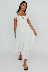 Sia Puff Sleeve Eyelet Maxi Dress White