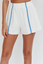 Swing Of Things Elastic Waist Shorts Embroidered White