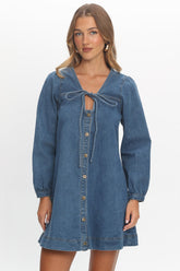 Salty Sea Long Sleeve Mini Dress Denim Blue