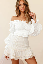 Eve Ruffle Hem Linen Blend Skirt Mocha/White Stripe