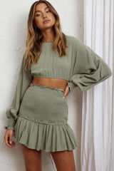 Aubrette Shirred Waist Mini Skirt Sage