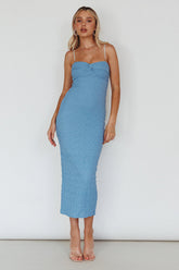 Tiffani Diamante Strap Midi Dress Blue
