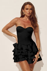 Tabitha Bustier Ruffle Mini Dress Black