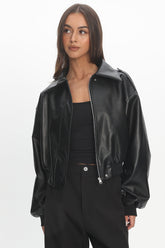 Charley Faux Leather Bomber Jacket Black