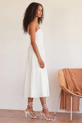 Simplicity and Sweetness White Sleeveless Tiered Midi Dress