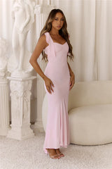 Elegant Twist Front Tie Shoulder Maxi Dress Blush