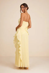 Brylee Light Yellow Pleated Ruffled Maxi Dress