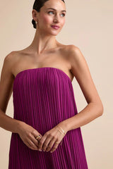 Yamuna Magenta Pleated Strapless Maxi Dress
