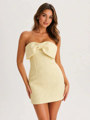 Elizabeth Tweed Bow Mini Dress - Lemon
