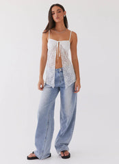 Pick Of The Bunch Lace Tie Top - White