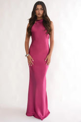 Saphirra Open Cowl Back Maxi Dress Berry