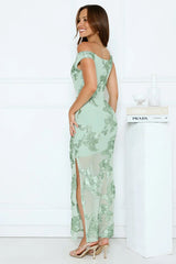 Studio Flora Mesh Off The Shoulder Maxi Dress Sage