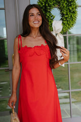 Hanna Embellished Midi Dress-Red