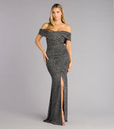 Elyse Glitter Knit Off-The-Shoulder Mermaid Dress