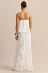 Saralyn White Bandeau Maxi Dress With Pleated Skirt