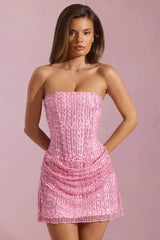 Embellished Draped Strapless A-Line Mini Dress In Pink