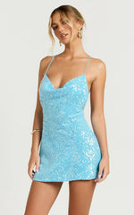 Orla Mini Dress - Cowl Neck Halter Dress In Blue