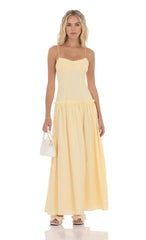 Embroidered Striped Maxi Dress In Yellow