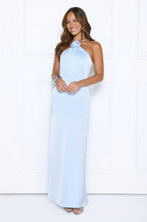 Effortless Prestige Satin Maxi Dress Blue