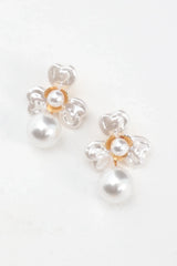 Triniti Drop Flower Earrings Gold Pearl