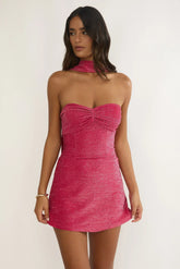 Vionelle Tied Back Strapless Mini Dress Fuchsia