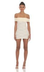 Off Shoulder Lace Bodycon Dress In Cream
