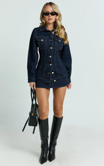 Tianna Jacket - Long Sleeve Contoured Recycled Denim Jacket In Indigo Wash
