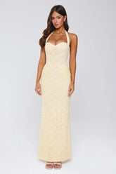 Delicate Daydream Halter Lace Maxi Dress Yellow