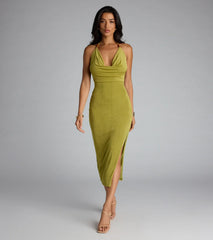 Chic Paradise Halter Open Back Slit Midi Dress