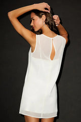 Kataleya White Chiffon Sleeveless Mini Shift Dress