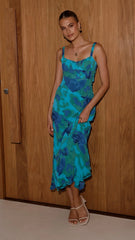 Margo Midi Dress - Blue/Green Floral